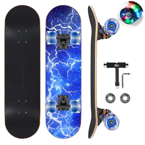 GIEEU Skateboards avec Roues Clignotantes colorées pour débutants, Enfants, Adolescents, Adultes, Planche à roulettes Standard 9 Couches d'érable Canadien concave