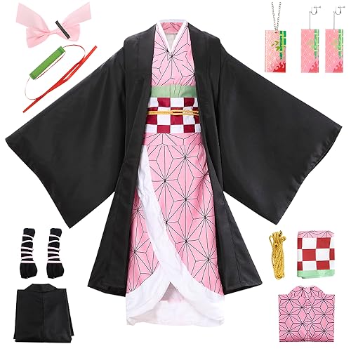 YYDSXK Cosplay Nezuko Tanjirou, Déguisement Kamado Nezuko Tanjirou Kochou Shinobu Mitsuri, Cadeau pour Enfants Adulte, Ensemble de Cape Kimono pour Carnaval Halloween Noël