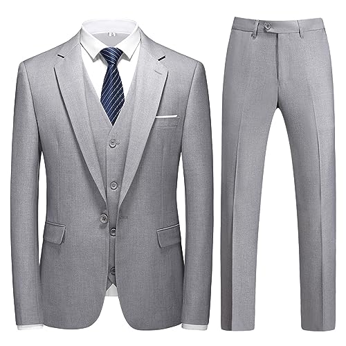 KUDMOL Costume Homme 3 pièces Mariage d'affaires Slim Fit Smoking à Un Bouton Men Suits 3 Piece pour Fête Confort Blazer Veste et Pantalon Gilet(Gris Clair,L)