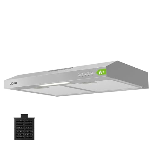 Ciarra Hotte Aspirante 60cm Classe A+ - 220 m³/h - Hotte Casquette Engastrable - Évacuation ou Recyclage - Filtre au Charbon Inclus - Éclairage LED - Inox - CBCS6903D