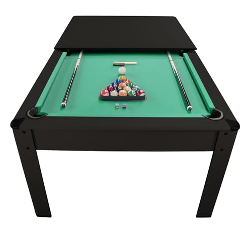 Billard Américain Harmony 5Ft - 183 x 102 cm avec Accessoires et Plateau dînatoire - Couleur Ebène (Noir) et Tapis Vert