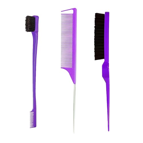 Peigne de Cheveux, 3 Pièces Set Brosse à Taquiner, Peigne à Double Tranchant, Peignes de Coiffure, Peigne à Queue de Rat, pour Accueil, Coiffeurs(Violette)