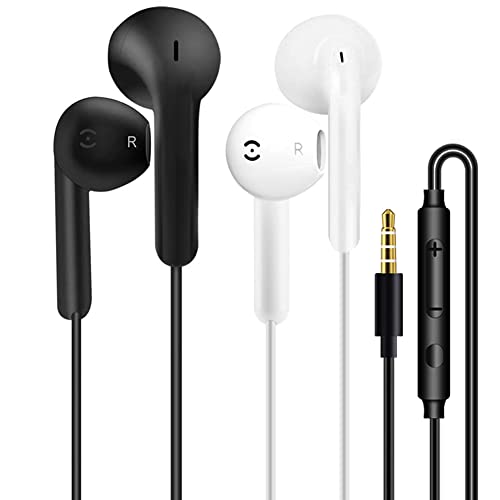 2 Pack Ecouteurs Filaire Écouteurs Intra-Auriculaires Oreillettes Filaires ecouteur Prise Jack avec Micro Casque et ecouteurs Ergonomique Stéréo, Jack 3.5mm Universel pour Samsung Huawei Android MP3