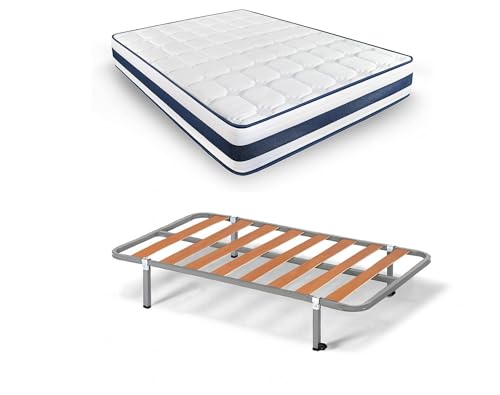 HOGAR24 ES Lit Complet, sommier Basic + Matelas à mémoire de Forme MultiCare Class, avec Jeu de Pieds avec Pince de 25 cm, Dimensions : 80 x 190 cm