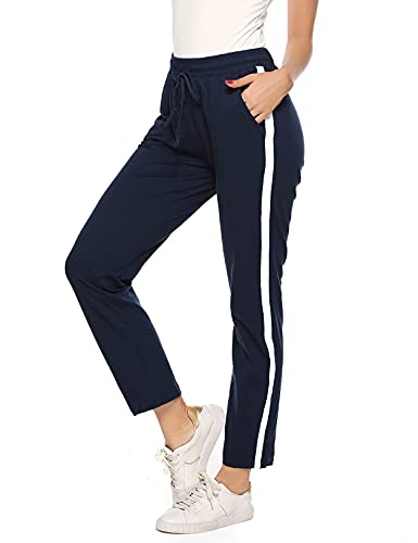 Irdcomps Pantalon de Sport Femme Coton Pantalon Jogging Pantalon de Survêtement Pants Trop Grand avec Poches Bande Pantalon de Loisirs pour Running Fitness Training Yoga Bleu L