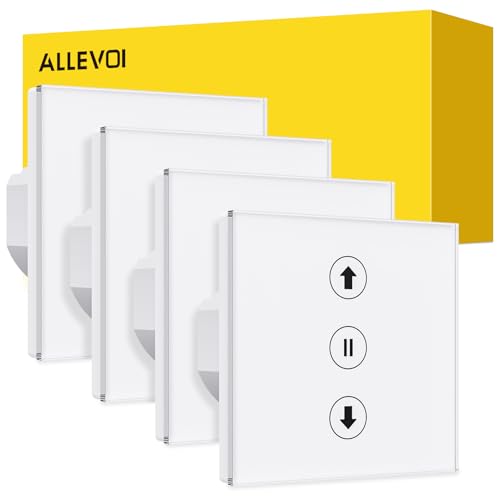 Allevoi 4 Pcs Interrupteur Volet Roulant Connecté, Interrupteur de Fenêtre 80 * 80 mm Compatible avec Alexa, Google Home, Commande Vocale et APP Contrôle à Distance (Fil Neutre Requis)