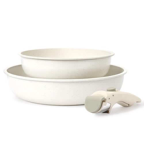 GiPP Lot de poêles avec poignée amovible, 20/26 cm, revêtement anti-adhésif, sans PFOS/PFOA, nettoyage facile, compatibles avec tous les types de plaques de cuisson