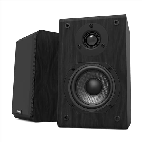 LONPOO LP42 Paire Enceintes bibliotheques HiFi (75W RMS, Enceintes étagère Passive, Subwoofer en Fibre de Carbone de 4" et Tweeter en dôme Silk, 4-8ohms)