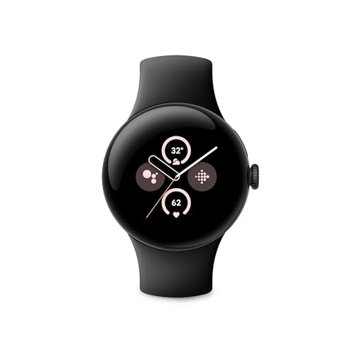 Google Pixel Watch 2 – Boîtier en Aluminium Noir Mat – Bracelet Sport Noir Volcanique – Wi-FI