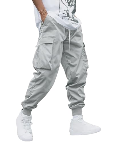 YAOHUOLE Cargo Pantalon Baggy Homme Men Cargo Trousers Pantalon De Travail Gris M
