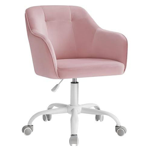 SONGMICS Chaise de Bureau, Fauteuil Ergonomique, Siège Pivotant, Réglable en Hauteur, Capacité 110 kg, Cadre en Acier, Tissu Velours Respirant, pour Bureau, Chambre, Rose Bonbon OBG019P02