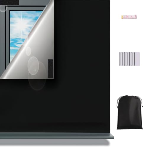 Store Occultant sans Percage, 150x200 cm Store Occultant Thermique, Store Occultant Fenêtre Rideaux, Tissu Occultant avec 20 Attaches Auto-adhésives, 100% Matériau Blackout pour Bébé Chambre Bureau