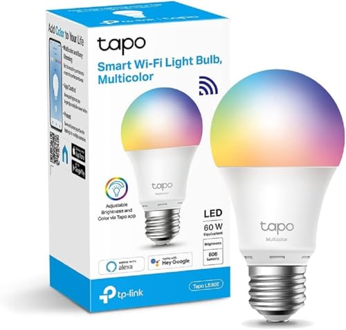 Tapo Ampoule Connectée WiFi, Ampoule LED E27 Multicolore 2500K-6500K, Dimmable 8.7 W 806Lm, Compatible avec Alexa et Google Home, Commande Vocale, Economie d'énergie, Tapo L530E