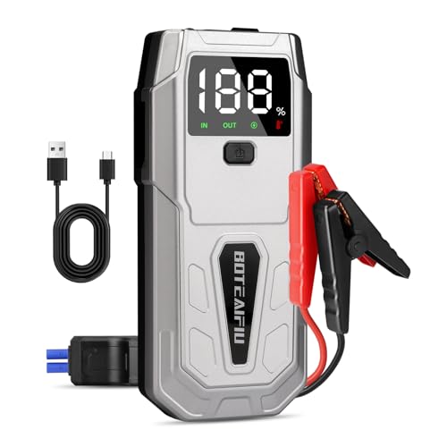 Booster Batterie 5000A Démarreur de Voiture (Jusqu'à 9.5L Gaz 8L Gazole) 12V Jump Starter Booster Batterie Moto/Auto avec Écran LCD Pinces de Sécurité Intelligentes Lumière LED