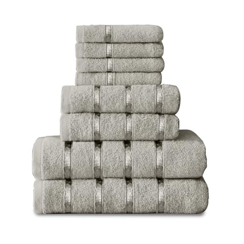 Gaveno Cavailia Luxueux Lot de 8 Boston Serviette Bale Ensemble, 100% Coton, Silver, 8Pc Bale Set