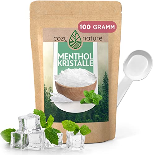 CozyNature Cristaux de menthol | Qualité supérieure made in Germany | Accessoires de sauna | Infusion pour sauna | 100g de cristaux de menthol | Huile de menthe 100% naturelle