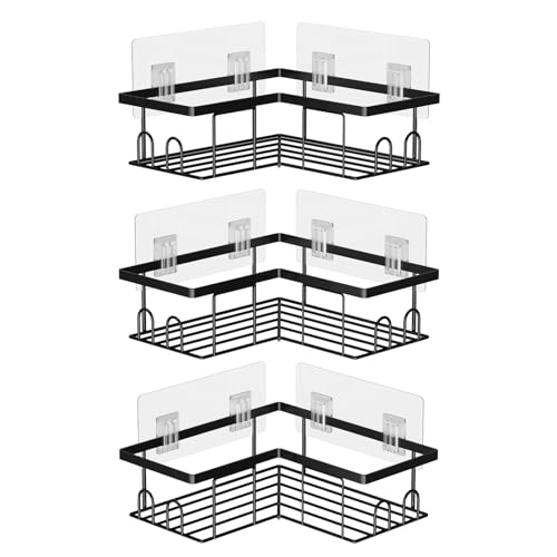 UUlioyer Étagère de Douche sans Percage, Etagere Salle Angle de Bain, Rangement Douche pour Nettoyant pour Corps de Shampoing, Noir (3 pièces Etagère Douche Angle)