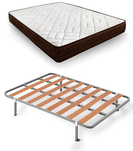 HOGAR24 ES Lit Complet, sommier Basic + Matelas Dream Flex 15, avec Jeu de Pieds avec Pince de 25 cm, Dimensions : 135 x 190 cm