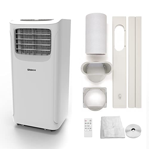 SHINCO 9000BTU Climatiseur Mobile avec Fonction 3-en-1, Climatisation, Déshumidificateur, Ventilateur, Mode veille, 2,6Kw, Pour max 22㎡, Télécommande, Minuteur 24h, 2 Kits Fenêtre