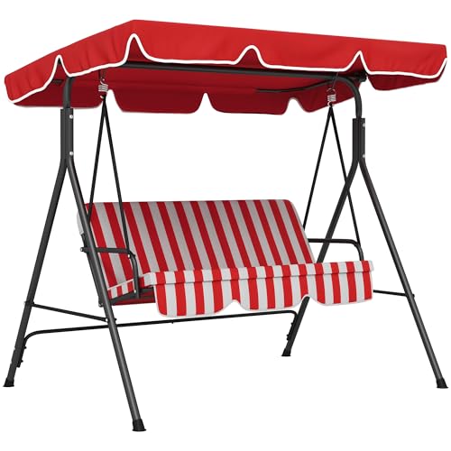 Outsunny Balancelle de Jardin 3 Places Toit Inclinaison réglable Coussins Assise et Dossier 1,72L x 1,1l x 1,53H m Acier Noir Polyester Rouge