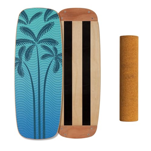 Leogreen Planche d'équilibre en bois, Skateboard d'intérieur, Balance Board en Bois Trickboard et entraîneur d'équilibre, idéale Fitness Yoga Surf