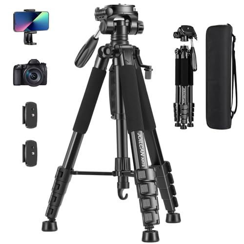 JOILCAN 187cm Trépied pour Appareil Photo, Professionnel Aluminium Trépied Caméra avec tête pan Amovible à 3 Voies, Portable Trépied Photo avec téléphone Support Convient aux caméscope DSLR, DV