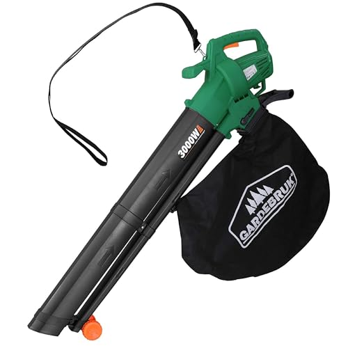 Aspirateur souffleur broyeur électrique 3en1 3000W bandoulière 270km/h roulettes bac 45L aspirateur de Feuilles Jardin Vert