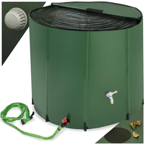 tectake® Récupérateur Eau de Pluie Pliable Réservoir d'eau Cuve Eau de Pluie Filtre en Filet Inoxydable Résistant aux Intempéries pour Arrosage Jardin Potager Plantes Arrosage Gazon - 750 litres