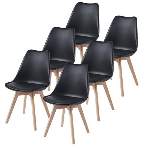 TEENO Lot de 6 chaises de Salle à Manger avec Pieds en Bois de hêtre Massif - Noir…