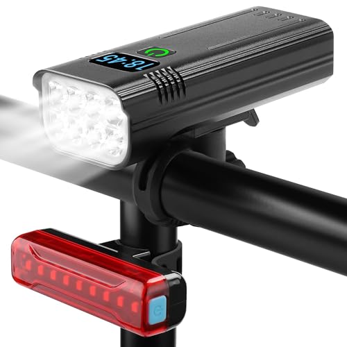 Tellegante Lumiere Velo 8000 Lumens Lampe Velo 8 LED Puissantes 6400mAh Eclairage Velo Rechargeable USB C, Lumière Vélo Avant et Arrière, Phare Velo pour VTT Course Cycliste