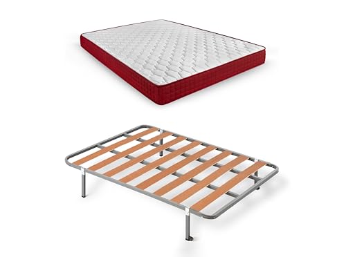 HOGAR24 ES | Lit Complet | Sommier Basic + Matelas à mémoire de Forme Spring Plus | Ensemble de Pieds avec Pince de 25 cm | Dimensions : 135 x 190 cm