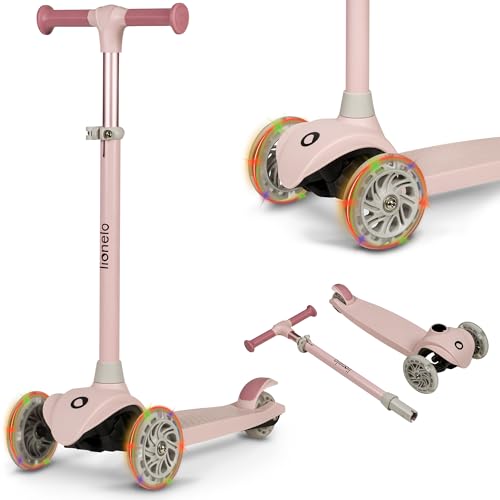 LIONELO Jessy Trottinette d'équilibre pour Enfants de 3 Ans à 50 kg, Trottinette Trois Roues Légère avec Réglage en Hauteur, Roues LED, Plateforme Antidérapante, Hauteur Scooter (Pink)