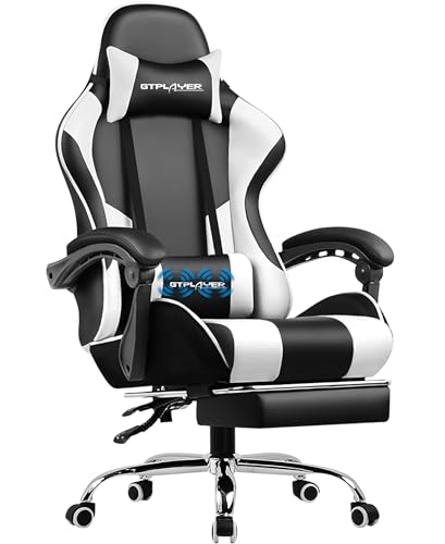 GTPLAYER Chaise Gaming Ergonomique, Fauteuil Gamer, chaise bureau, Chaise de Gaming, Gaming Chair avec Dossier réglable à 135°, Hauteur Réglablerepose-pieds rétractables, Siege Gaming, cuir gris-blanc