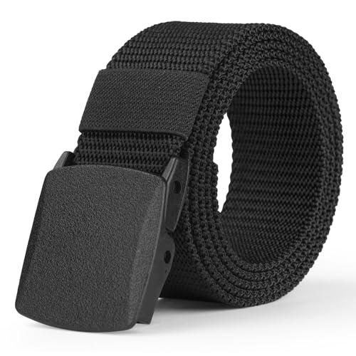 Aomig Ceinture en Nylon Homme, Ceinture Tactique Militaire, Sangle de Ceinture Entièrement Réglable pour le Travail, 130 cm Boucle Plastique Anti Allergie,Noir