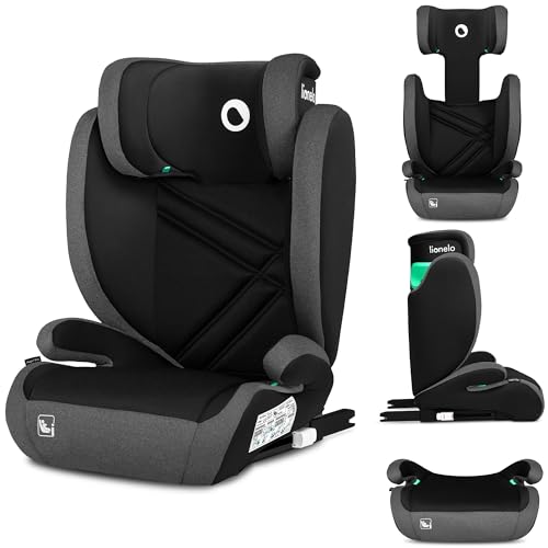 LIONELO HUGO I-SIZE Rehausseur Voiture Enfant Siège Auto Groupe 2 3, de 100 à 150 cm Montage ISOFIX Appui-tête Réglable Memory Foam Protection Latérale Accoudoirs Confortables Dossier Amovible