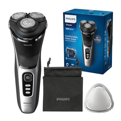 Philips Electric Shaver Series 3000 - rasoir électrique Wet & Dry pour hommes avec technologie SkinProtect, couleur Noir, tondeuse rétractable, rasoir sans fil avec housse de voyage (modèle S3241/12)