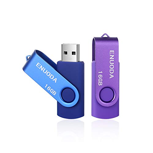 ENUODA Clé USB 16 Go Lot de 2 Cle USB 2.0 Flash Drive Stockage Rotation Disque Mémoire Stick avec Lumière LED(Bleu Violet)