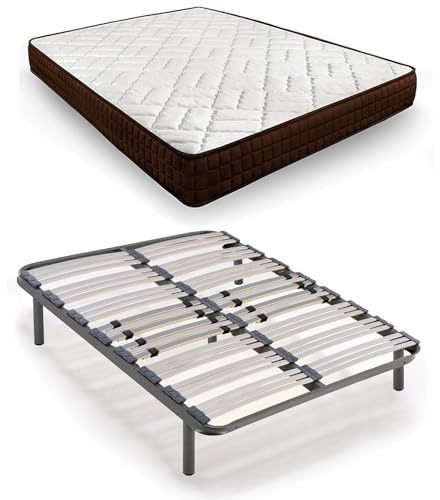 HOGAR24 ES Lit Complet | Sommier multilattes avec réglage Lombaire + Matelas Dream Flex 13 | Comprend Un Ensemble de Pieds filetés de 25 cm | Dimensions : 135 x 180 cm