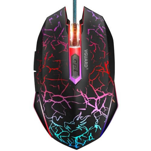 VGUARD Souris, Souris Gamer Filaire Gaming pour Ordinateur, Haute Précision 4 DPI jusqu'à 2400, 6 Boutons programmables, rétroéclairage LED 7 Couleurs no Tapis- Noir (Version améliorée)