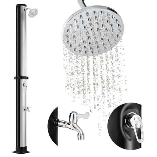 Juskys Douche Solaire exterieure Victoria 40 litres - jusqu'à 60 °C - Pommeau de Douche pivotant, Douche de Pied et raccord pour Tuyau d'arrosage - Douche de Jardin Douche Piscine exterieure