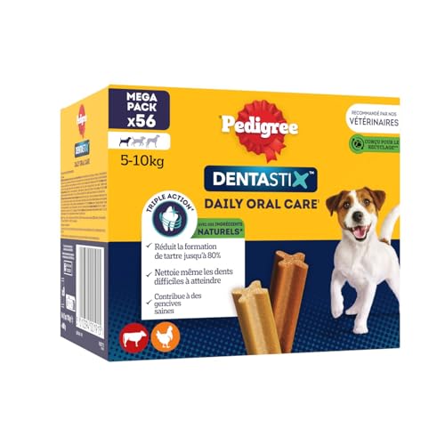 PEDIGREE DENTASTIX 56 Bâtonnets à Mâcher Bucco-Dentaires pour Petit Chien 5-10kg (Lot de 8 Sachets de 7 Friandises) - Hygiène, Scientifiquement Prouvé, Nettoyage Dents au Quotidien