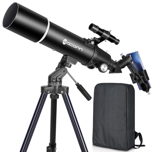 Télescope astronomique pour Adultes, télescope réfractif de 600mm d'ouverture de 80mm pour Enfants et débutants, télescope de Voyage Portable Compact avec Sac à Dos