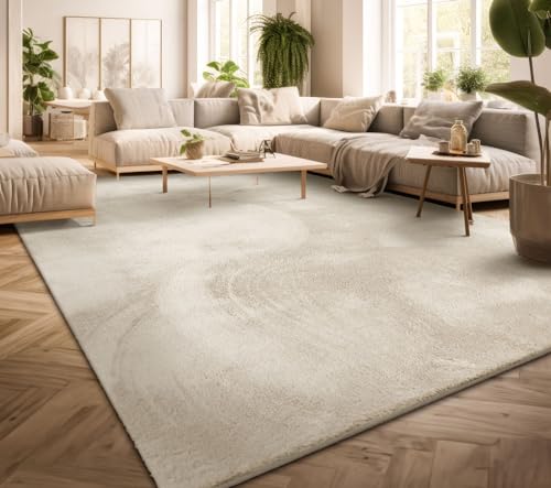 TT Home Tapis Poil Ras Tapis De Salon Monochrome Design Moderne Lavable, Couleur: Crème, Dimension:140x200 cm