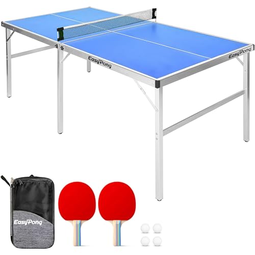 EasyPong® | Table de Ping Pong Bleu | 182x91cm | Qualité Premium | Facile à Transporter | Stable | Idéale pour Extérieur & Intérieur | 2 Raquettes + 4 Balles | Table Tennis | 100% Fun | OriginalCup®