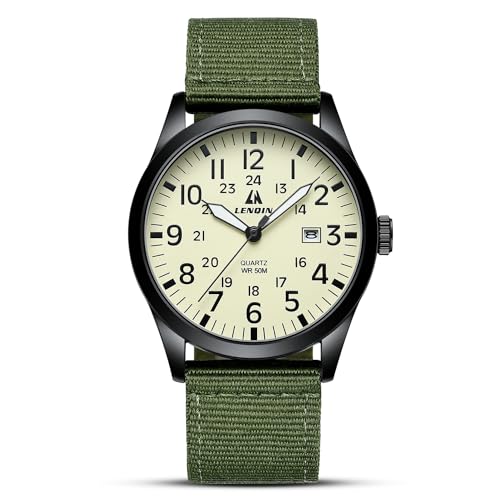 LN LENQIN Montres Hommes Montres Militaires Field Analog Quartz Montre pour Homme Affichez Les Montres de Poignet imperméables avec Date Nylon Band Army Tactical Sports