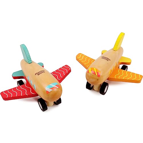 PLANETE BOIS Avion Rétro Friction-030144A-10 cm-Bois-Véhicule-Modèle Aléatoire-À Partir de 18 Mois, 030144A