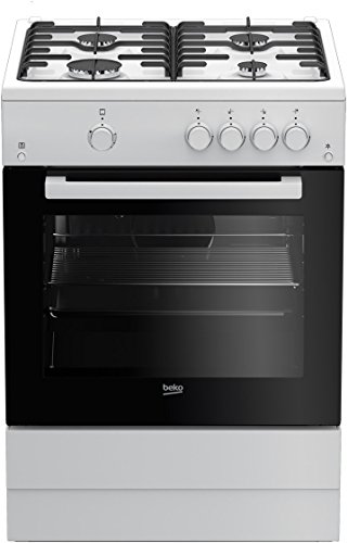 Beko FSG62010FW Cuisinière à gaz, avec fours, boutons rotatifs sur le devant, autoportante, en acier émaillé, blanche