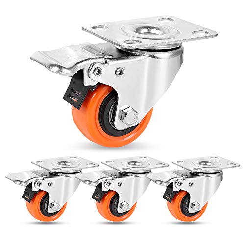 W B D WEIBIDA 50mm Roulettes pour Meubles avec 4 Frein Double Verrouillage, Jusqu'à 270KG Charge Lourde Polyuréthane Roulettes Pivotantes À 360 Degrés, pour Tous Les Sols, Meuble, Equipement, lot de 4
