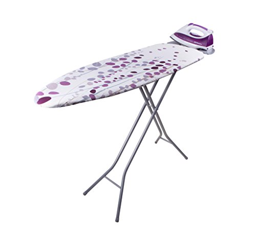 Orbegozo TP2000 Planche à repasser, grille en acier, housse en coton, support pour centre de repassage, blanc et lilas, 114 x 36 cm