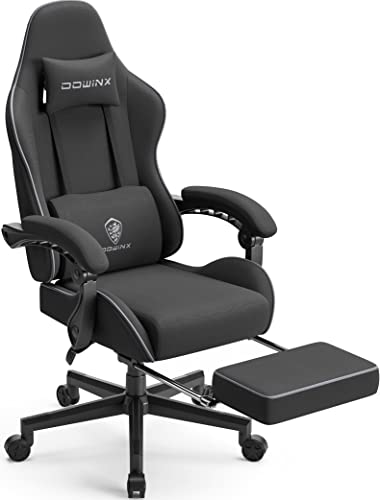 Dowinx Chaise Gaming, Chaise Gamer Ergonomique avec Support Lin, Chaise pivotante réglable avec Repose-Pieds, Noir